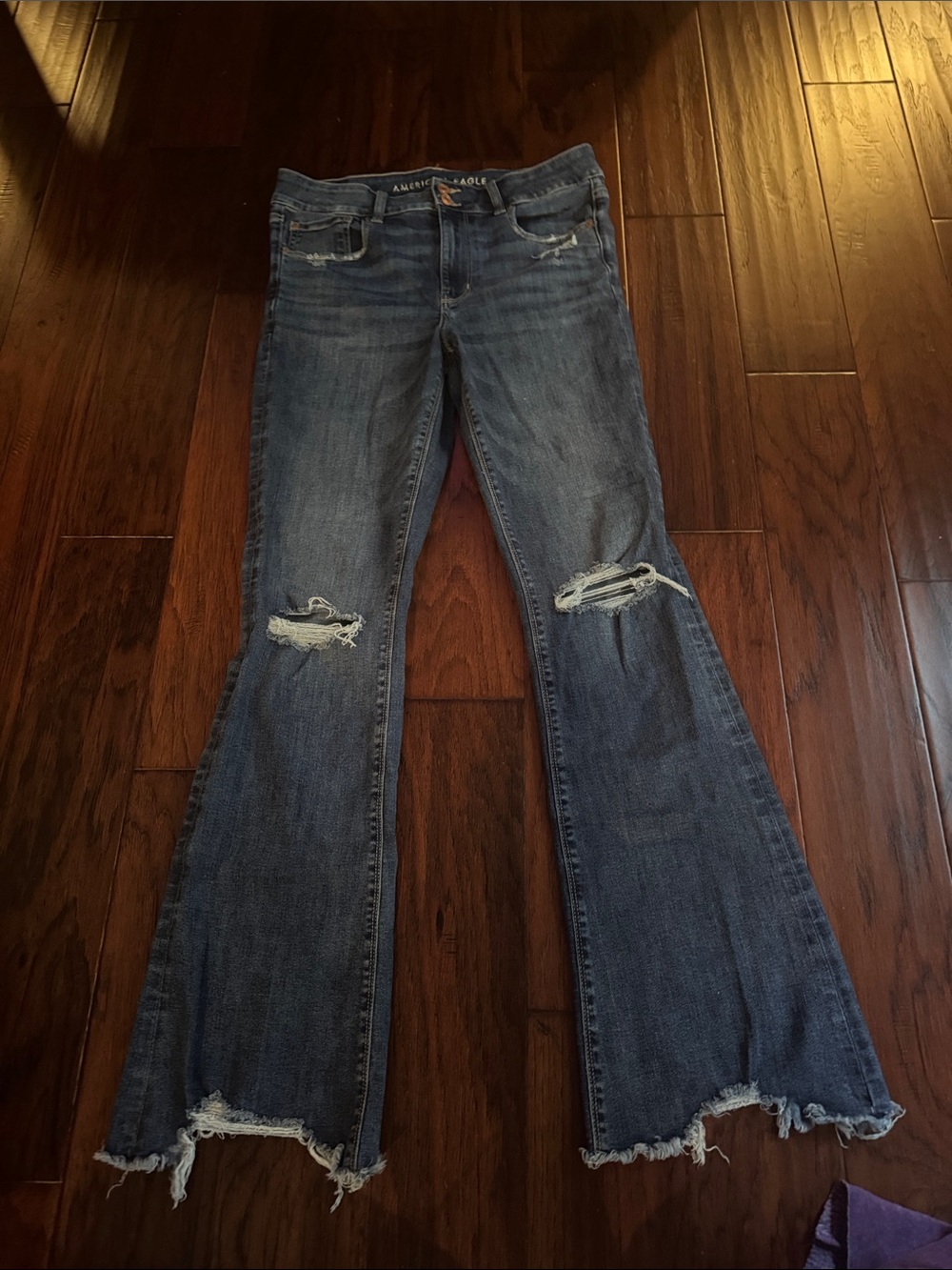 American Eagle Outfitters Blue Distressed Flare Jeans